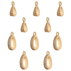10Pcs 2 Style Brass Micro Pave Clear Cubic Zirconia Charms, Nickel Free, Teardrop