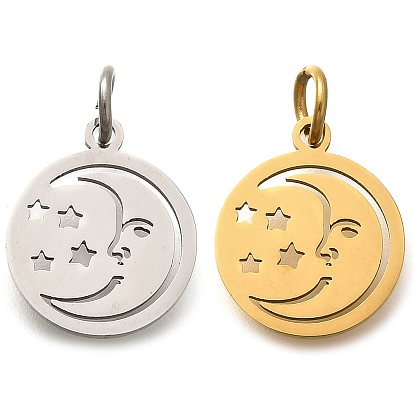 304 прелести нержавеющей стали, с целью перехода в кольце, плоский круглый с подвеской в виде луны и звезды, лазерная резка, ионное покрытие (ip)