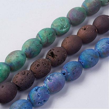 Electroplated Natural Druzy Geode Agate Bead Strands, Drum