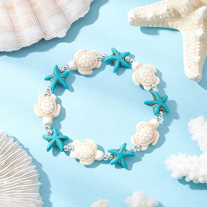 Браслеты из синтетического бирюзового бисера для мужчин и женщин, черепаха и морская звезда, с Гальваническим немагнитных синтетическими гематита бисера