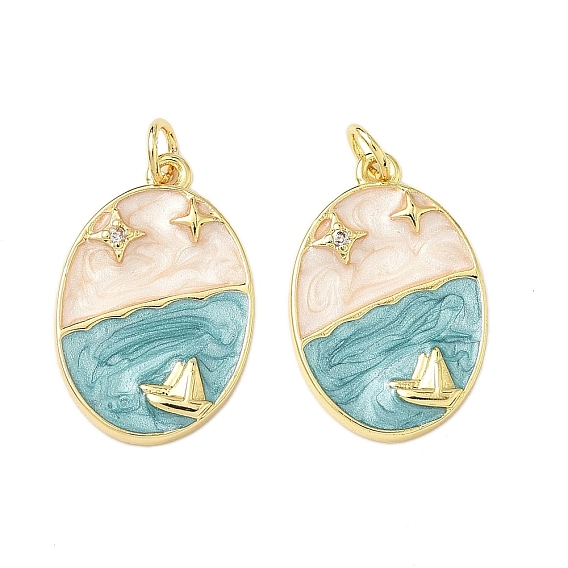 Кулоны с эмалью из латуни с прозрачным кубическим цирконием, овал с рисунком лодки и звезды, без кадмия и без свинца, долговечный, стойки покрытие, с целью перехода в кольце