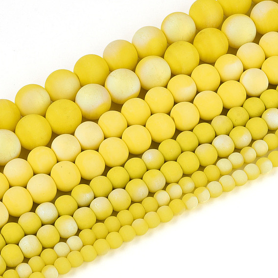 Матовые непрозрачные стеклянные бусы пряди, круглые, с половиным покрытием, с покрытием AB цвета