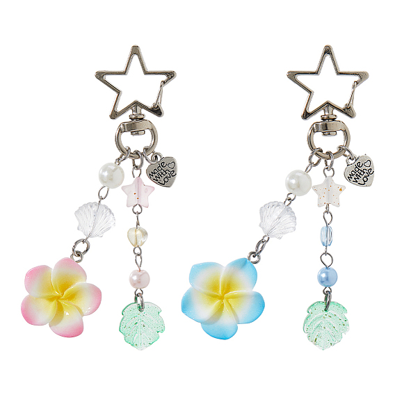 2 шт. подвесные украшения из акрила и смолы в виде цветочных листьев, с поворотными застежками-карабами из сплава