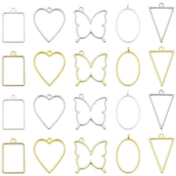 20 шт 10 стиль стойки покрытие сплава подвески с открытой задней лицевой панелью, для diy уф смолы, эпоксидная смола, Прессованные цветочные украшения, без кадмия, без никеля и без свинца, разнообразные