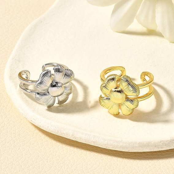 Латунные кольца-манжеты для женщин, цветок, стойки покрытие, долговечный, без свинца и без кадмия