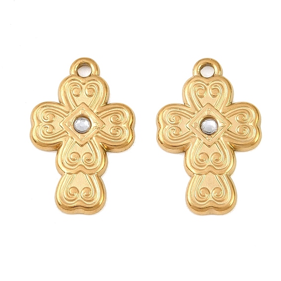 304 Stainless Steel Rhinestone Pendants, Cross Charms, Ion Plating(IP)