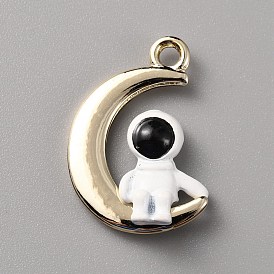 Emaille Anhänger Legierung, Licht Gold, Mond mit Raumfahrer