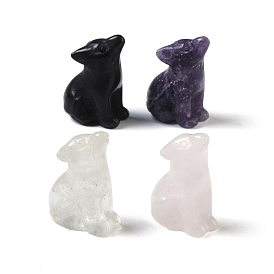 Natural Mixed Gemstone Carved Dog Figurines, for Home Office Desktop Feng Shui Ornament