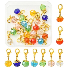 20 piezas 10 colores colgantes de vidrio facetado en forma de rondel, con aleación de zinc hebillas de pinza de langosta, dorado