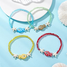 4шт. браслеты из стеклянных и синтетических бирюзовых бусин для женщин, рыба
