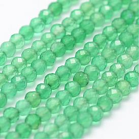 Natural Green Agate Beads Strands, Faceted, Dyed, Round