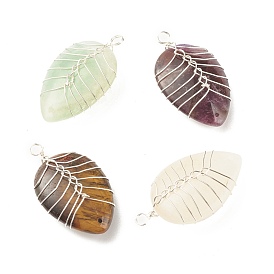 Pendentifs en pierre naturelle, avec fil de cuivre argenté enroulé, larme