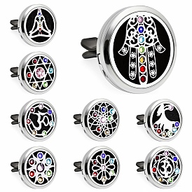 Colorful Rhinestone Aromatherapy Essential Oil Car Diffuser Vent Clips, with Perfume Pads, Chakra Yoga Theme Magnetic Alloy Air Freshener Locket Vent Decorations, Cute Automotive Interior Trim