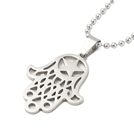 Religion 304 Stainless Steel Ball Chain Star Hamsa Hand Pendant Necklaces for Women Men