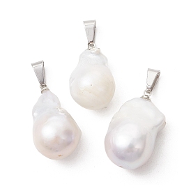 Подвески из натурального барочного жемчуга кеши, подвески-самородки с 304 защелками из нержавеющей стали, белые