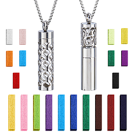 2 шт. 2 стили ожерелья из нержавеющей стали в виде флаконов духов, ожерелья с подвесками в виде полых колонн-диффузоров, со сменными парфюмерными подушечками 20 шт., цвет нержавеющей стали