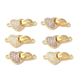 Brass Micro Pave Cubic Zirconia Fold Over Clasps, Heart