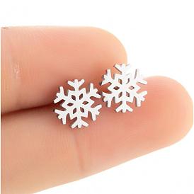 Vintage Stainless Steel Snowflake Earrings for Women - Unique Christmas Winter Fashion Jewelry
