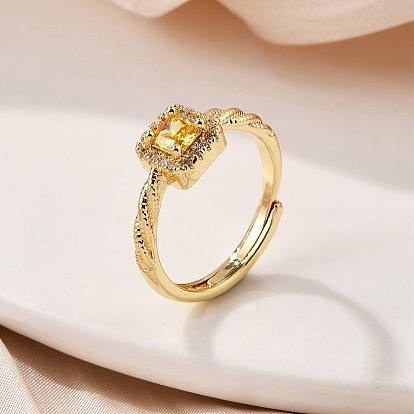 Кольца для женщин с микропаве из латуни и кубическими цирконами, Sqaure, стойки покрытие, долговечный, без кадмия, без никеля и без свинца, ионное покрытие (ip)