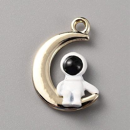 Emaille Anhänger Legierung, Licht Gold, Mond mit Raumfahrer