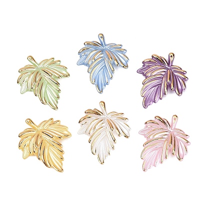 Opaque Acrylic Pendants, Maple Leaf Charms, Golden Metal Enlaced