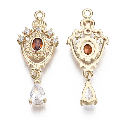 Brass Micro Pave Cubic Zirconia Links, with Glass, Long-Lasting Plated, Teardrop, Light Gold