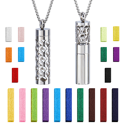 2 шт. 2 стили ожерелья из нержавеющей стали в виде флаконов духов, ожерелья с подвесками в виде полых колонн-диффузоров, со сменными парфюмерными подушечками 20 шт., цвет нержавеющей стали