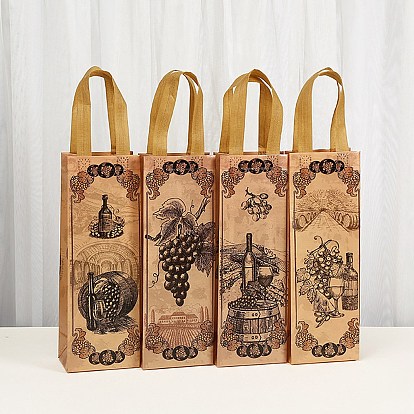 Печатные нетканые многоразовые складные подарочные пакеты для винных бутылок с ручкой, портативная водонепроницаемая сумка для покупок для упаковки подарков, прямоугольник с виноградом