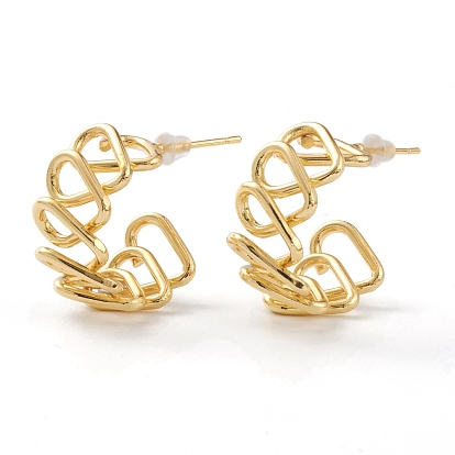 Brass Half Hoop Earrings, with Steel Pin and Plastic Ear Nuts, Long-Lasting Plated, Semicircular