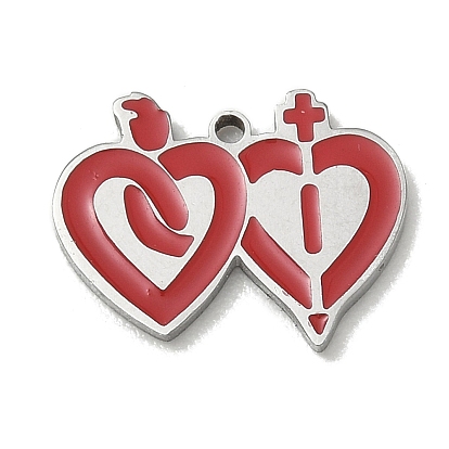 304 Stainless Steel Enamel Pendants, Sacred Heart Charms