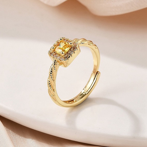 Кольца для женщин с микропаве из латуни и кубическими цирконами, Sqaure, стойки покрытие, долговечный, без кадмия, без никеля и без свинца, ионное покрытие (ip)