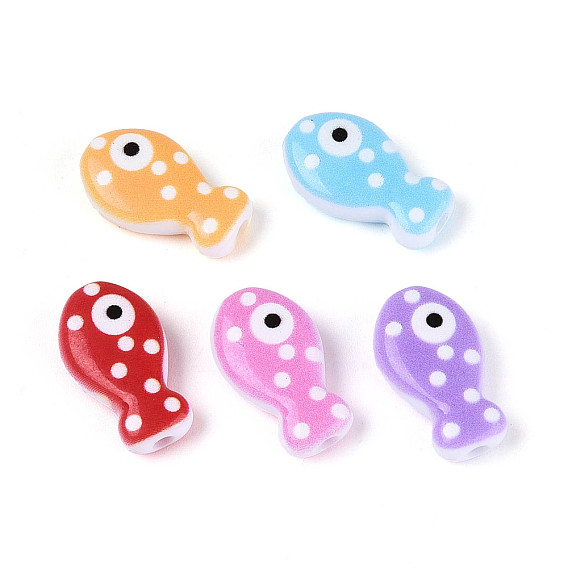 Печатные непрозрачные акриловые бусины, рыба в горошек