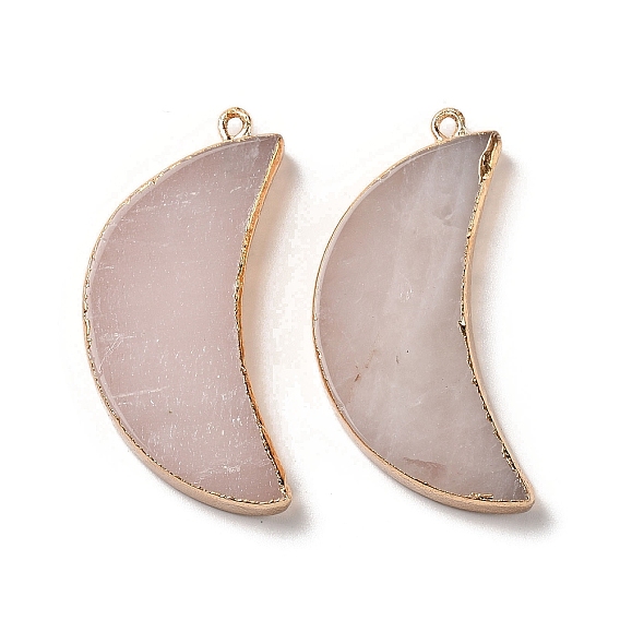 Colgantes de cuarzo rosa natural electroplate, Amuletos lunares con detalles metálicos