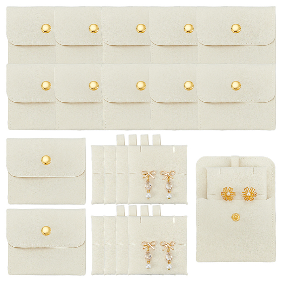 Мешочки для хранения ювелирных изделий из микрофибры с латунной кнопкой, для серьги, Кольца, , прямоугольные