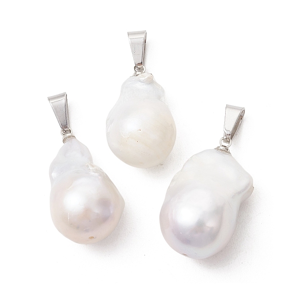 Подвески из натурального барочного жемчуга кеши, подвески-самородки с 304 защелками из нержавеющей стали, белые