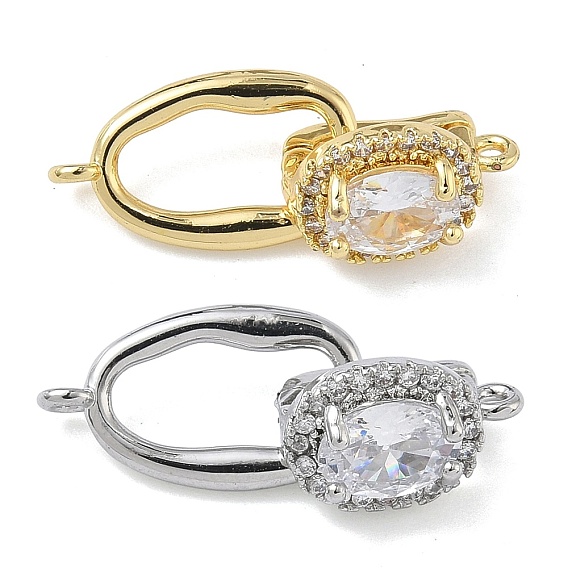 Овальные латунные застежки с микропаве из прозрачного кубического циркония, без кадмия и без свинца, долговечный, стойки покрытие