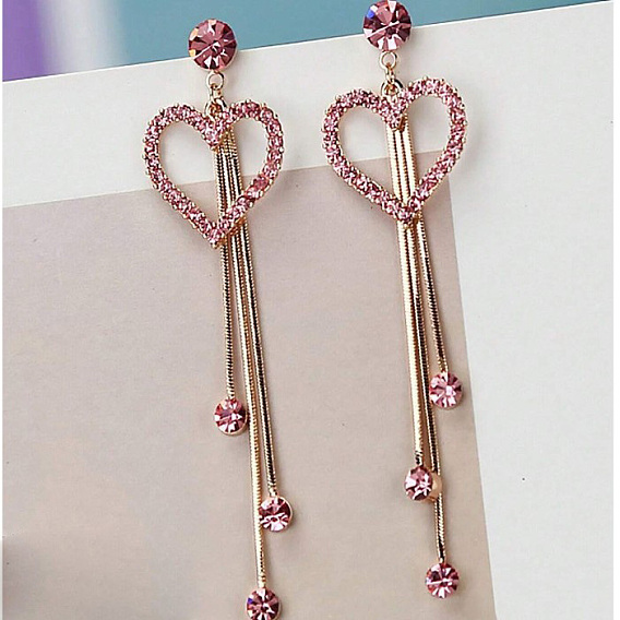 Alloy & Rhinestone Stud Dangle Earrings for Women, Heart