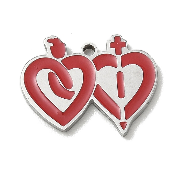 304 Stainless Steel Enamel Pendants, Sacred Heart Charms