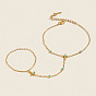 Natural Turquoise 304 Stainless Steel Flower Hand Chain Ring Bracelets for Women