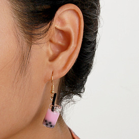 European and American Fashion Simple Milk Tea Pendant Earrings - Cute and Lovely.