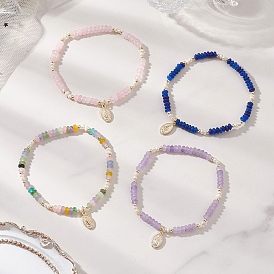 304 из нержавеющей стали шарм браслеты, Браслеты-рондели из натурального культивированного пресноводного жемчуга и окрашенного белого нефрита для женщин, овальные с рисунками " virgin mary"