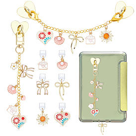 8Ensembles de bouchons anti-poussière en PVC et de supports de téléphone portable en fer, avec des pendentifs en alliage, émail et œil-de-chat, formes mixtes, or