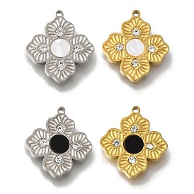 Acrylic Pendants, with Ion Plating(IP) 304 Stainless Steel Rhinestone Findings, Flower Charm