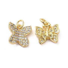 Rack Plating Brass Micro Pave Clear Cubic Zirconia Pendants, with Jump Ring, Long-Lasting Plated, Cadmium Free & Lead Free, Butterfly