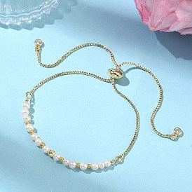 Регулируемые браслеты-слайдеры из натурального культивированного пресноводного жемчуга, латунные браслеты-цепочки для женщин, картофель, С немагнитным синтетическим гематитом