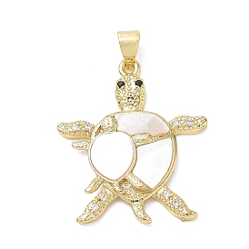 Pendentifs en laiton zircon cubique micro pavé noir, avec coque blanche naturelle, charmes de tortue, plaqué longue durée, crémaillère plaquage, sans plomb et sans cadmium