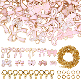 Наборы для изготовления ожерелий своими руками, включая подвески из сплава с узором в виде бантика и эмалью., Железные соединительные колечки, железные цепи с латунным покрытием, Карабин-лобстер из цинкового сплава