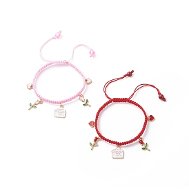 Heart Envelope Rose Alloy Enamel Charm Bracelet, Braided Adjustable Bracelet for Valentine's Day