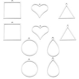 Unicraftale 10Pcs 5 Style 304 Stainless Steel Open Back Bezel Pendants, For DIY UV Resin, Epoxy Resin, Pressed Flower Jewelry, Mixed Shapes