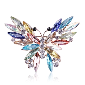 Butterfly Alloy Glass Brooch for Backpack Clothes, Light Gold